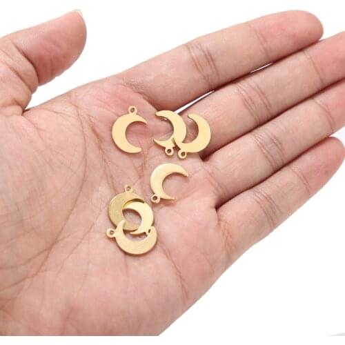 20pcs/lot Gold tone Stainless Steel Moon Charm Pendants DIY Jewelry Making Findings Blank Stamping Tags 15mmx11mm Top Quality