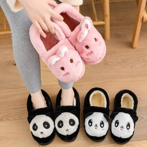 Women Shoes House Slippers Warm Fur Zapatillas de casa 2021 Panda Lapin Furry Fluffy pantuflas femmes chaussures kobiet buty