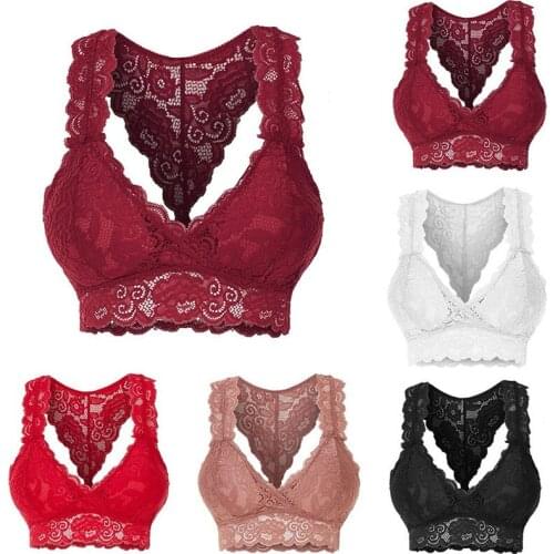 New Women Lace Bras V-Neck Solid Color Bralette Bra Push Up Vest Crop Wireless Bras For Female Brassiere Underwear