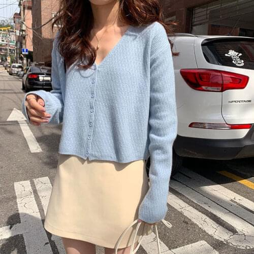 Woman Sweaters Cardigan Autumn Style Knitwear Womens Long Sleeve V-neck Western Style Cardigan Short Top Sueters De Mujer