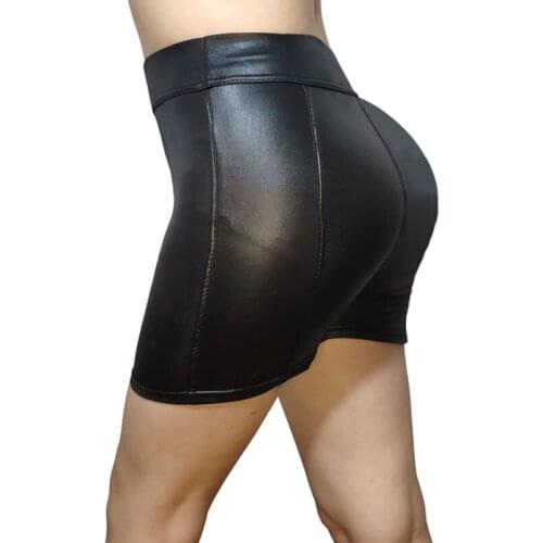 Spandex Woman Knitting Leather Shorts Imitation PU Pants Sexy Hot Nightclub