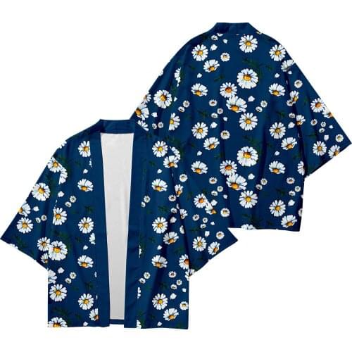 Plus Size XXS-6XL Blue Daisy Loose Beach Japanese Streetwear Cardigan Women Men Harajuku Haori Kimono Cosplay Yukata Clothes