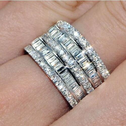Luxury 925 sterling silver Jewelry Brand Cut crystal Setting full CZ Eternity Engagement Wedding Rings For Women