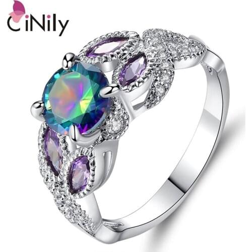 CiNily Created Mystic Stone Purple Cubic Zirconia Silver Plated Wholesale for Women Jewelry Engagement Ring Size 6-9 NJ11173