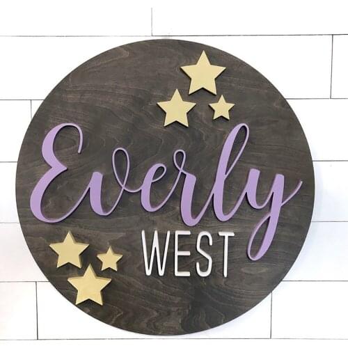 Star design,Round Sign,Baby Name Sign,Nursery Room Decor,Wood Sign,Nursery Wall Art,Baby Shower Gift,Twinkle Twinkle Name Sign
