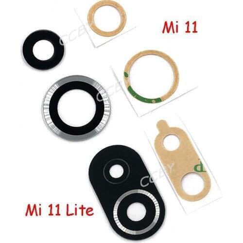 100pcs Camera Glass Lens For Xiaomi Mi 11 / Mi 11 Lite Rear Bcak Camera Glass Cover With Adhesive Sticker
