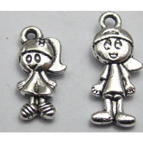 100 Mixed Tibet Silver Kid girl and boy Charms Pendants