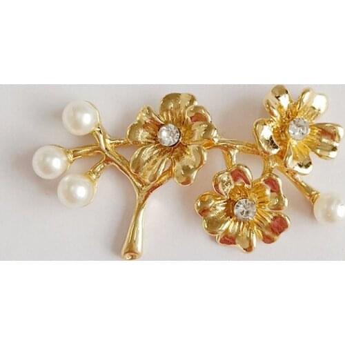 20pcs 30*53mm Vintage Metal Alloy KC Gold Flowers Branch Connectors Charm For Bridal Hair Accessories Decorative