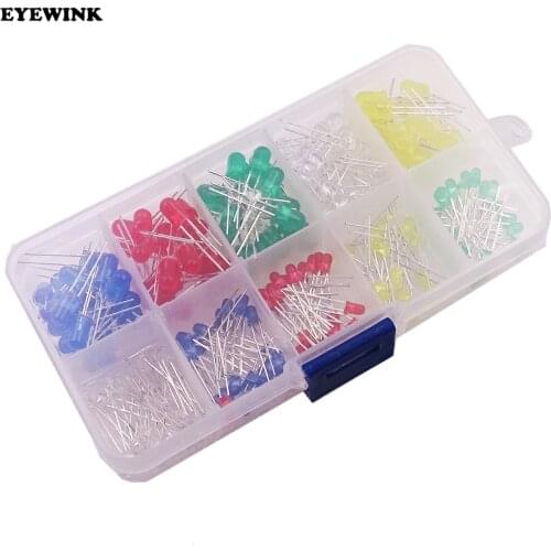 200PC/Lot 3MM 5MM Led Kit With Box Mixed Color Red Green Yellow Blue White Light Emitting Diode Assortment 20PCS Each