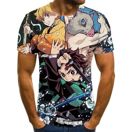 2021 Demon Slayer Anime 3D Printing Mens Fashion T-shirt Comics Kimetsu No Yaiba Tops Kids Fun T-shirt Summer Men