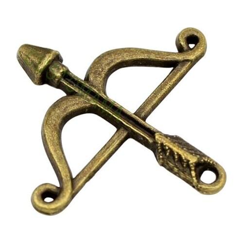 80pcs- Crossbow Charms, Antique Bronze Bow and Arrow Connector Charms 26x25mm