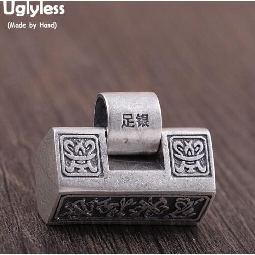 Uglyless Real 990 Full Silver Geometric Pendants No Chains Thai Silver Square Necklace for Women Ethnic Vintage Necklaces P778