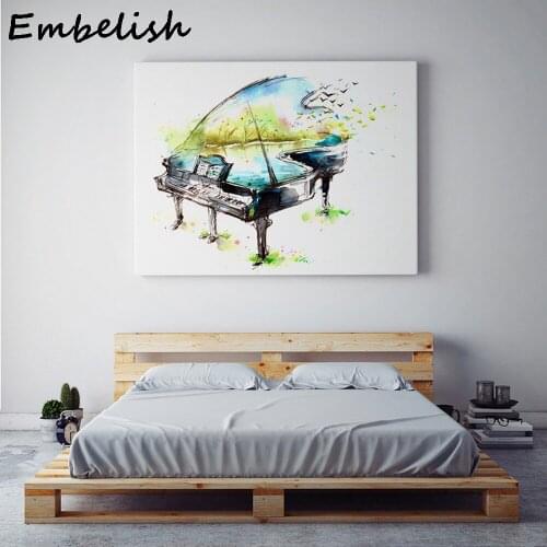 Watercolor canvas painting Piano Guitar Violin Oil Painting Modern Music Instrument Wall Art Painting for Living Room