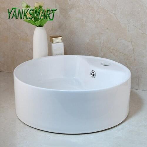 YANKSMART Bathroom White Round Ceramic Washbasin Vessel Lavatory Wash Basin Sink combination Not Include The Faucet