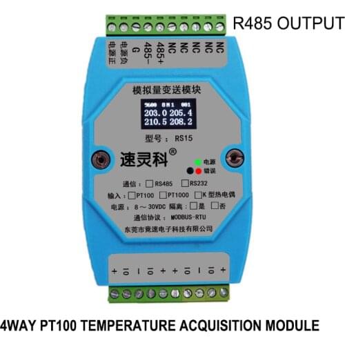 Free shipping 1pc with display 4way PT100 temperature acquisition module RS485 MODBUS RTU protocol Isolation module