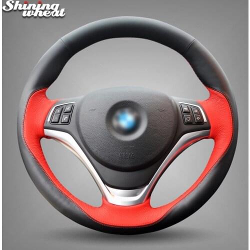 Shining wheat Hand-stitched Black Red Leather Car Steering Wheel Cover for BMW X1 2012 2015