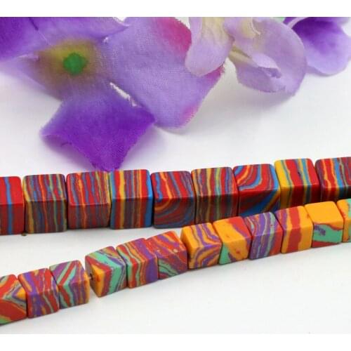 Block shape striped rainbow Turkey stone loose beads 6x6/8x8mm Size optional 15" 2 piece/lot DIY women jewelry making