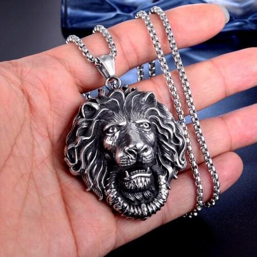 Punk Hip Hop Big Lion Head Pendant & Necklace Stainless Steel Animal King Long Chain For Men Women Jewelry Gift Wholesale
