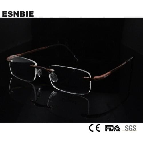 ESNBIE Men Rimless Glass Titanium Eyewear & Accessories Myopia Glasses New Mens Optical Frame in Clear Lens