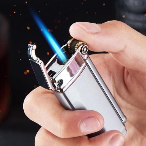 Ultra Thin Torch Windproof Lighter Metal Creative Jet Pipe Lighter Turbo Butane Gas Inflatable Cigar Cigarette Lighter Outdoor