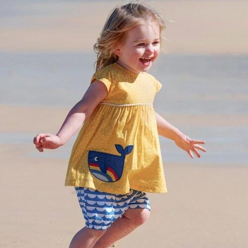 Little maven brand children 2019 summer baby girls clothes cotton childrens sets animal fish whale print t shirt + shorts
