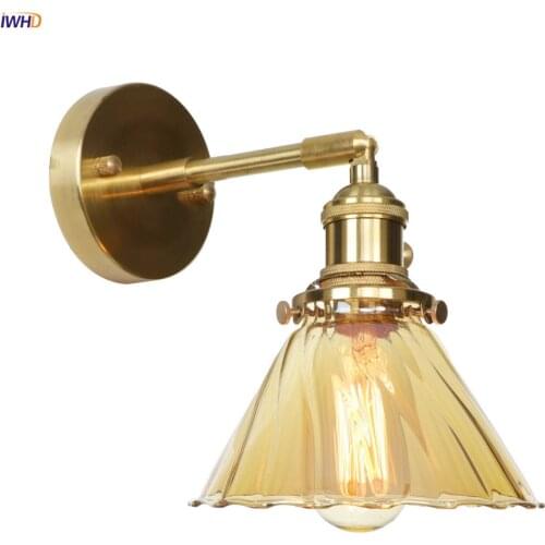 IWHD Nordic Style Copper Wall Lamp Beside Bedroom Bathroom Mirror Light Switch Modern Glass LED Wall Lights Fixtures Wandlamp