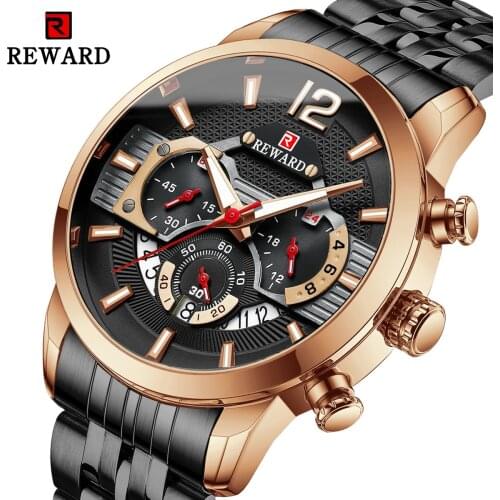 REWARD Male Watches 2021 Top Brand Men Quartz Wristwatches Sport Watch Stainless Steel Strap Chronograph Clocks for Men