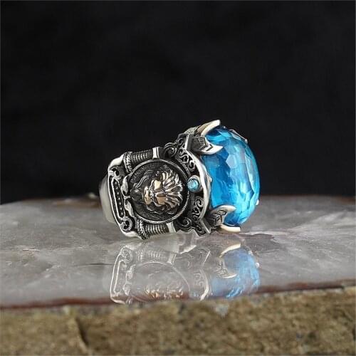 Lion With Icon Crystal Cut Zircon 925 Sterling 925 K Silver Men 'S Ring