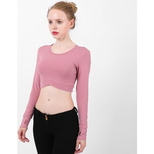 2020 new yoga long-sleeved T-shirt female navel cross fast drying sportswear long sleeve casual sports long-sleeved