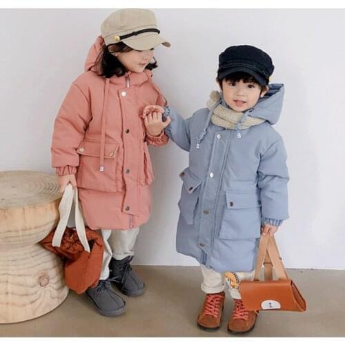 2021 New Girl Clothes Winter Long Coat Warm Plus Velvet Kids Clothing Cotton Jacket Boys Thickened Parkas Hooded Outerwear 3-10Y