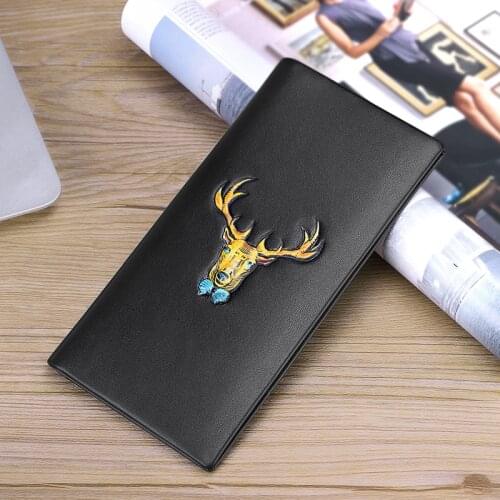 WILLIAMPOLO NEW Deer head mens money Baotou layer cowhide vertical wallet personalized fashion long card bag