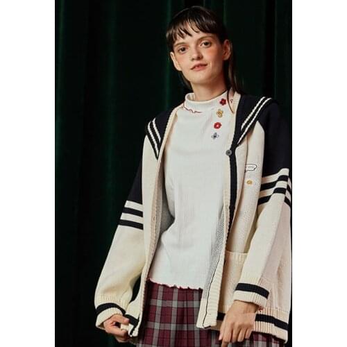 New Preppy Crew Collar Women Winter Thick Knitted Cardigans Ladies High Quality Sweater Coat Loose White Black Original Design