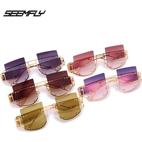 Seemfly Luxury Fashion Sunglasses Classic Metal Colorful Lens Women Party Decoration Glasses Outdoor Goggle Glasses UV400 Shades