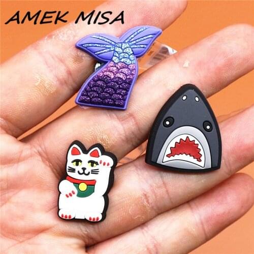 Original Shoe Charms Accessories Decorations Cute Lucky Cat Mermaid Shark PVC Croc jibz Buckle for Kids Party Xmas Gifts U178