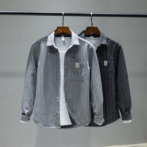 Autumn and winter velvet thickening warm long-sleeved striped shirt men fashion casual stripe warmth shirts for men chemise tops