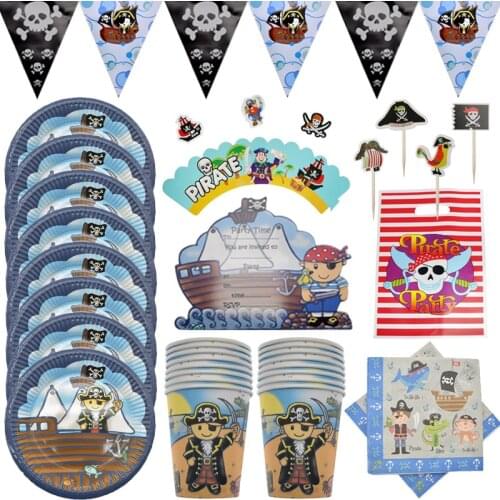 Pirate theme Paper Plate Cup Napkin Straw Gift Bag Kids Happy Birthday Party decor baby shower Disposable Tableware Supplies