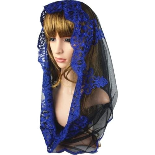 Blue embroidery lace chapel scarf infinity lace veil