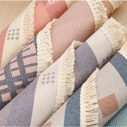Modern National Style Round Carpet for Living Room Bedroom Retro Cotton Linen Tassels Rug Tapestry Mat Home Decoratio