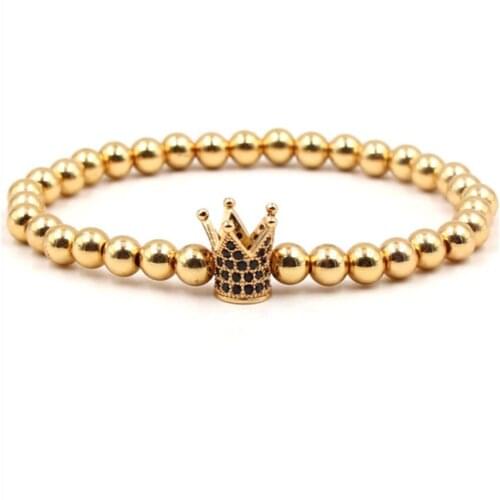 Light Yellow Gold Color Crown with Cubic Zirconia Stretchy Bracelet for Anniversary Gift Jewelry