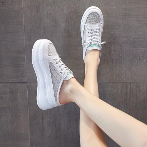 Female Shoes Cover Toe House Slippers Platform Slides Loafers Med 2020 Flat Soft Cross-tied Cotton Fabric Plastic Casual PU