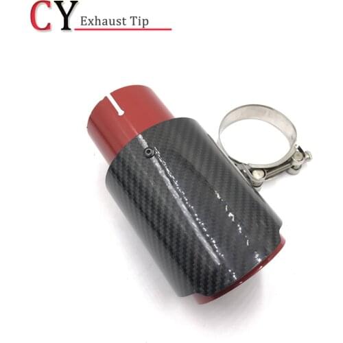 1 Piece Glossy Carbon+Red Stainless Steel Universal Single Tips Exhaust Pipe End Tail Muffler Tip For Car Accessories