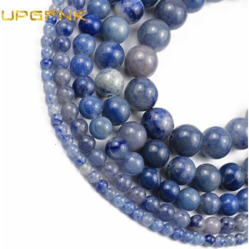 UPGFNK Natural Blue aventurine Stone Round Spacer Loose Bead for Jewelry making bracelets Necklace DIY 15'' strand 4/6/8/10/12mm