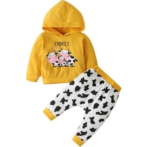 2020 Newborn Baby Boy Girl Clothes Kids Long Sleeve Cotton Cow Top Hoddies Shirt Tops +Pants Leggings Toddler Outfit 2pics Sets