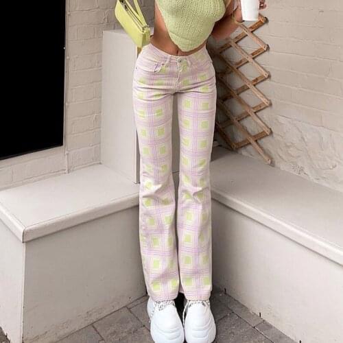 Vintage Geometric Print Y2K Straight Pants Women Streetwear Fashion 90s Sweatpants Korean Cute Casual 2021 Outfits