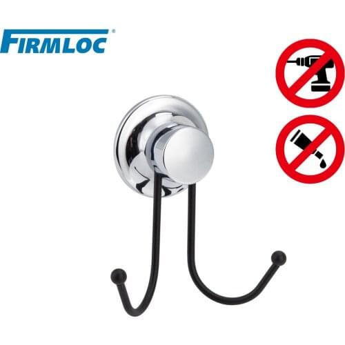 Firmloc Vacuum Suction Iron Wall Mounted Double Hook Bathroom Accessories