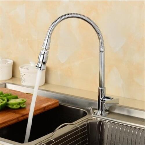 Any Direction Rotating Kitchen Faucet Solid Brass single cold Single Hole Water Tap Chrome Finish kitchen tap Deck Mounted