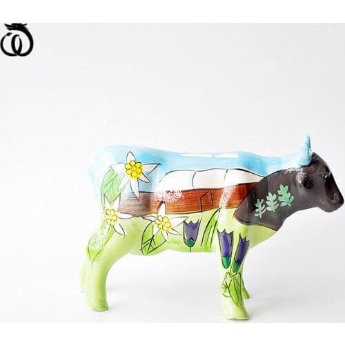 WU CHEN LONG Painting Cow Art Sculpture Abstract Animal Ox Statue Figurines Ceramic Craft Home Decorations Accessories R6207