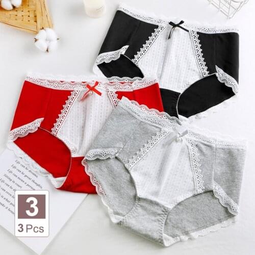 Womens Cotton Briefs Japanese Cute Panties Large Sizes Sexy Lace Bow Cotton Panties Plus Size Underwear Kawaii Lingerie 5XL 7XL