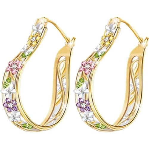 1 Pair Ladies Earrings Hollow Comfortable to Wear Elegant Carving Flowers Circle Earrings for Anniversary Earrings
