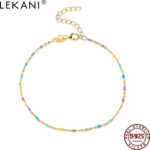 LEKANI 925 Sterling Silver Link Bracelets For Women Round Shaped Bracelet Anniversary Fine Jewelry Gift Drip Oil Design Gift